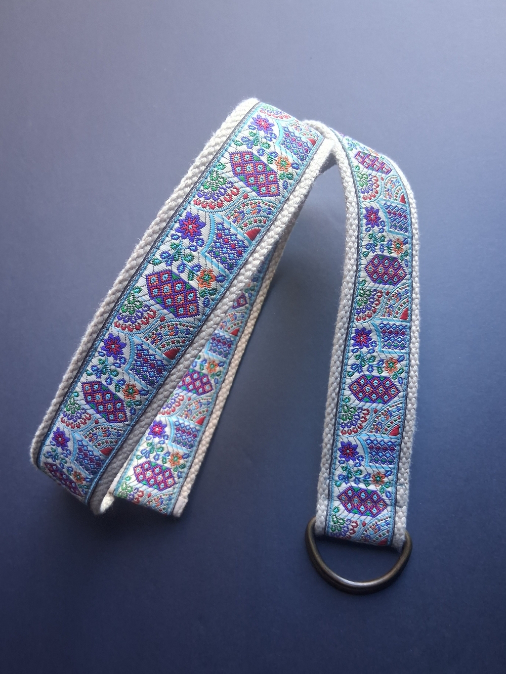 Boho Woven Jacquard Ribbon D-Ring Belt Small 35.5 Inches No Flaws Colorful Folk